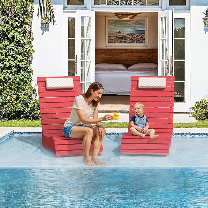 HDPS Pool Lounge Chairs, Use in Pools Lounge Chairs up to 10-Inches of Water, Chaise Chairs with Headrest, Lounge Chair Outdoor, Fade-Resistant Pool Lounger for Deck