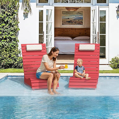 HDPS Pool Lounge Chairs, Use in Pools Lounge Chairs up to 10-Inches of Water, Chaise Chairs with Headrest, Lounge Chair Outdoor, Fade-Resistant Pool Lounger for Deck