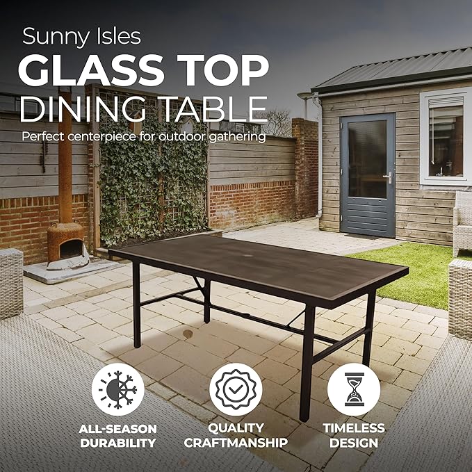 Four Seasons Courtyard Nantucket 40 x 72 Inch Rectangular Outdoor Patio Dining Table All Weather Woven Tabletop for Backyard Lawns and Decks, Brown
