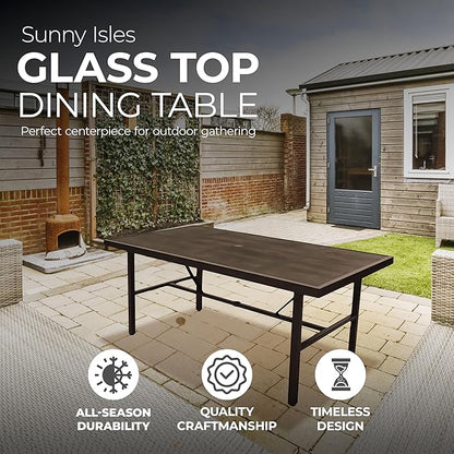 Four Seasons Courtyard Nantucket 40 x 72 Inch Rectangular Outdoor Patio Dining Table All Weather Woven Tabletop for Backyard Lawns and Decks, Brown