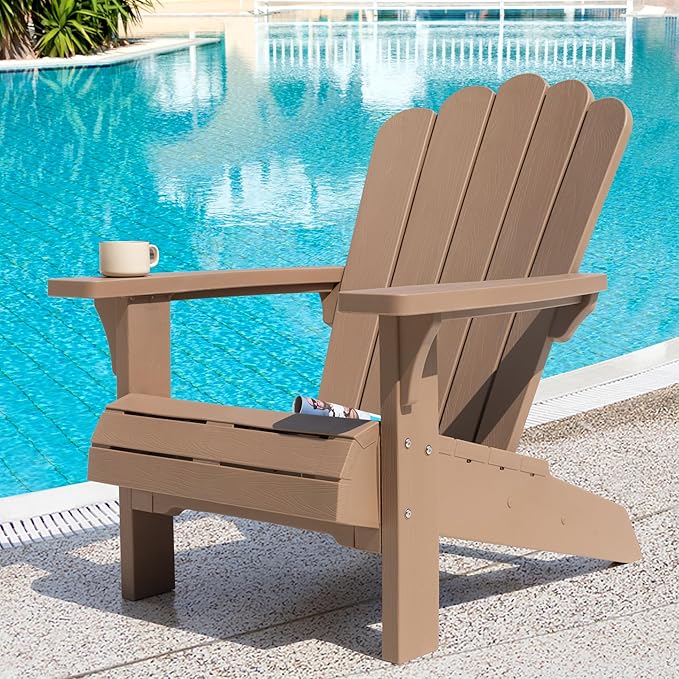 NUU GARDEN Folding Adirondack Chair, Plastic Fire Pit Chairs, Patio Chair Weather Resistant, Outdoor Chairs, Lawn Chair with Widened Armrests, for Deck, Outdoor, Backyard, Garden, Champagne