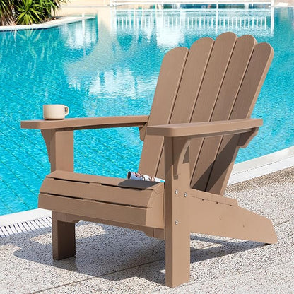 NUU GARDEN Folding Adirondack Chair, Plastic Fire Pit Chairs, Patio Chair Weather Resistant, Outdoor Chairs, Lawn Chair with Widened Armrests, for Deck, Outdoor, Backyard, Garden, Champagne