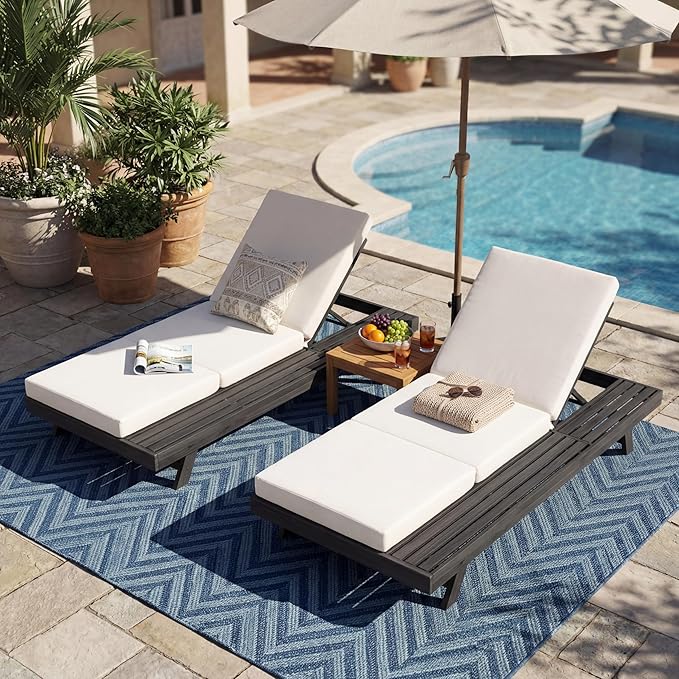 espidoo Adjustable Outdoor Chaise Lounge: 4-Position Reclining Backrest for Backyard & Poolside - Solid Acacia Wood Frame with Triple-Fold Cushion - 2-Piece Set for Sunbathing & Relaxation