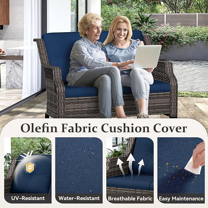 Outdoor Patio Loveseat, All-Weather 2-Seater Wicker Loveseat with Cushions, Outdoor Patio Love Seat Sofa for Garden - Photo 3