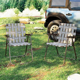 GYMAX Lawn Chair Folding, Webbed Beach Lounge Chairs Set with Highback - Photo 2