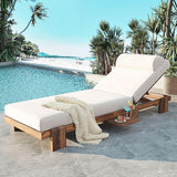 78.8'' Outdoor Patio Chaise Lounge Chair, Acacia Wood Adjustable Recliner with Headrest, Perfect for Terrace, Poolside - Photo 1