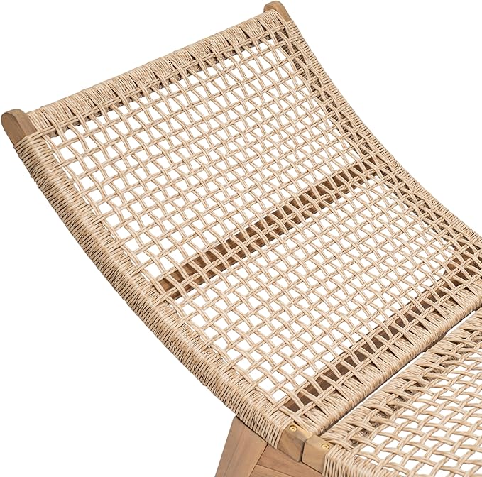 Scott Living Amalfi Acacia Wood Chaise Lounge Chair Outdoor, Wicker Patio Chaise Lounge, Outdoor Sun Lounger, Poolside Seating, Light Teak