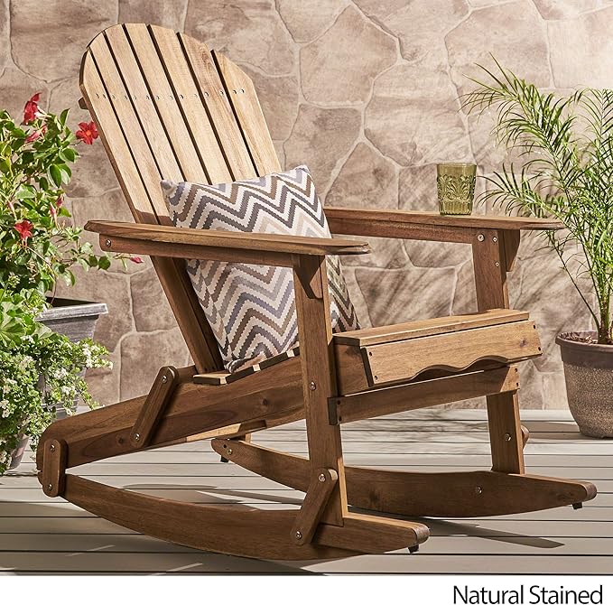 Christopher Knight Home Malibu Outdoor Acacia Wood Adirondack Rocking Chair, Natural Stained