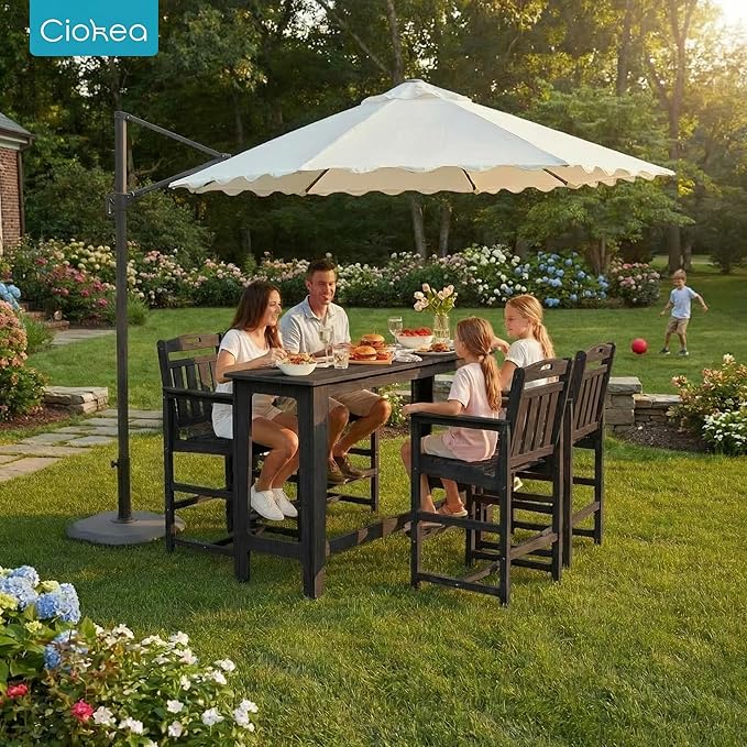 Ciokea 3 Pcs Outdoor Bar Height Table Set, 60" Extra Long Rectangle High Top Table and 2 Oversized Adirondack Chairs Set - Photo 2