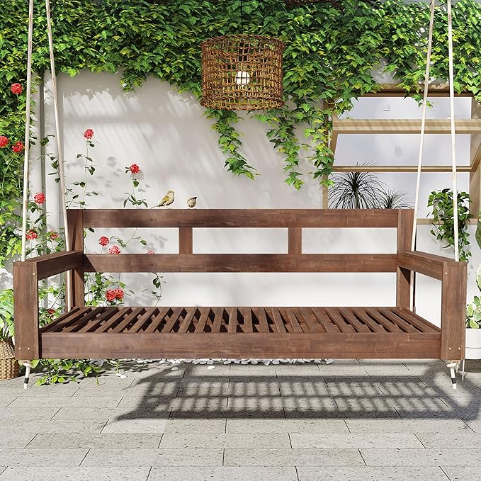 LUMISOL Twin Size Porch Swing Daybed Frame, Garden Porch Swing Bench Chair with 4 Hanging Ropes for Backyard Outdoor - Photo 1