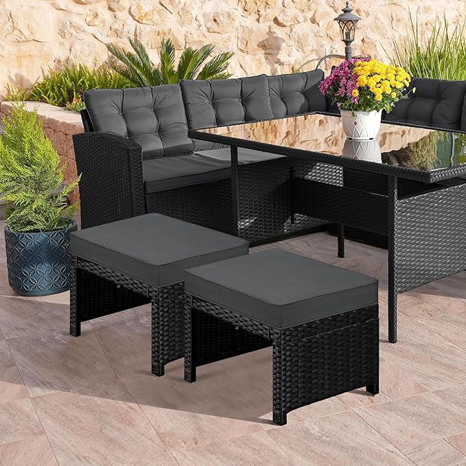 Yaheetech Wicker Ottomans, Set of 2 Footrest with Removable Cushion - Photo 8