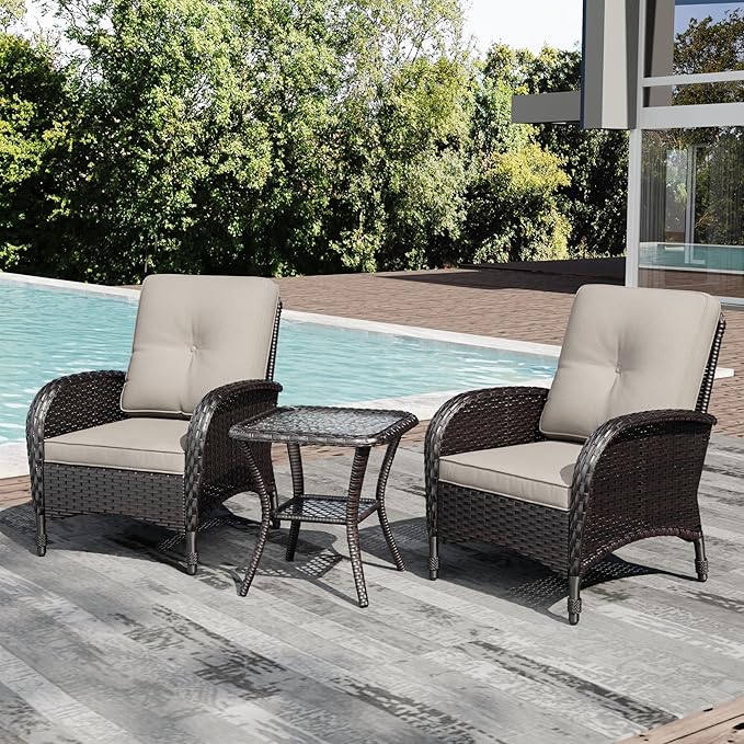 Joyside Wicker Patio Chairs, 3 Piece Rattan Outdoor Furniture with Thickened Cushions, High Back, Deep Seating - Photo 6