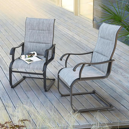 NUU GARDEN Set of 2 Patio Dining Chairs All Weather Outdoor Padded Textilene Chairs with High Back and Spring Motion Design Breathable Outdoor Dining Chairs for Deck Lawn Backyard Grey