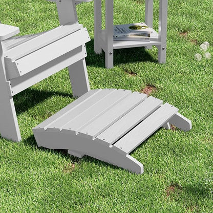 MXIMU Folding Adirondack Ottoman Outdoor: HIPS Plastic Patio Footstool Easy Assembly - All Weather FootRest Foot Stool for Adirondack Chair Use in Garden Lawn Backyard Pool (White)
