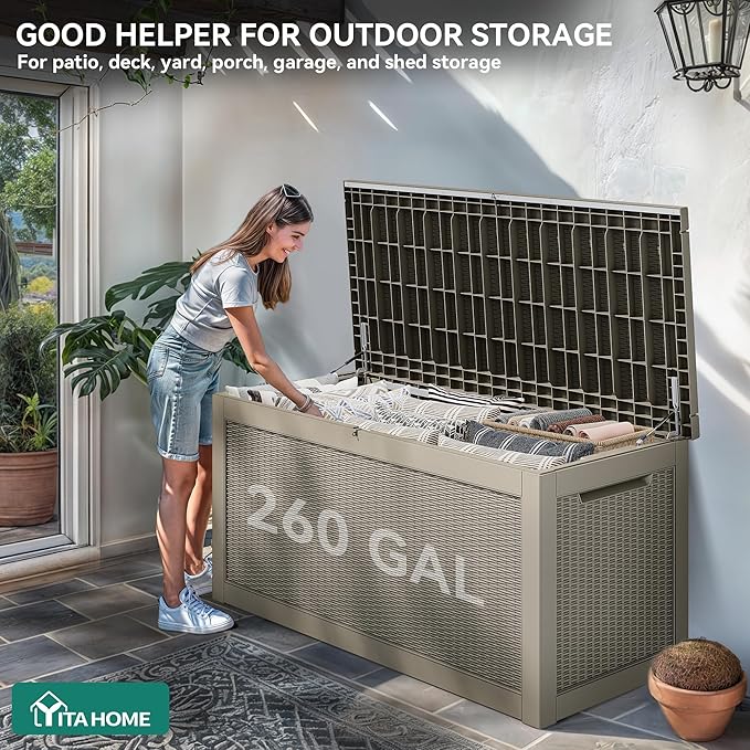 YITAHOME 260 Gallon Outdoor Storage Box, Large Water Resistant Resin Deck Box - Photo 2