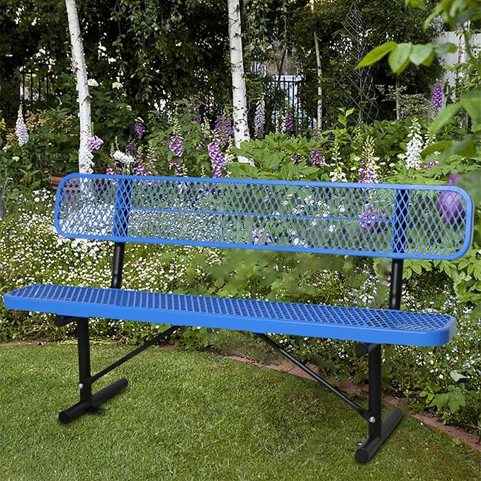 8FT Park Benches for Outside, Garden Benches Weatherproof with Backrest - Heavy-Duty Metal Bench for Patio Porch Backyard School Sports Church Locker Room Bench Commercial-Grade Seating