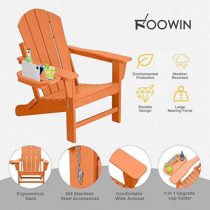 FOOWIN Folding Adirondack Chair Set of 2, HDPE Adirondack Chairs with Cup Holder - Photo 5