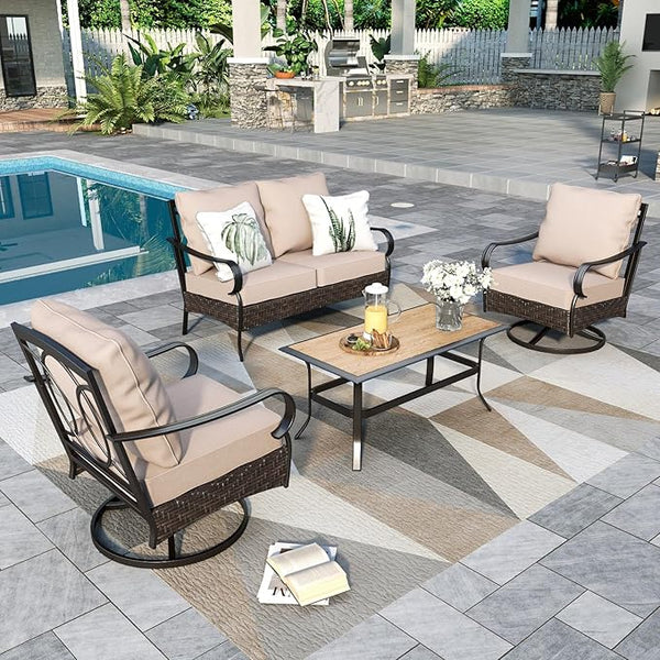 Sophia & William Metal Patio Furniture Set, 4 Seats Outdoor Conversation Set with Loveseat Sofa, 2 Swivel Chairs - Photo 1