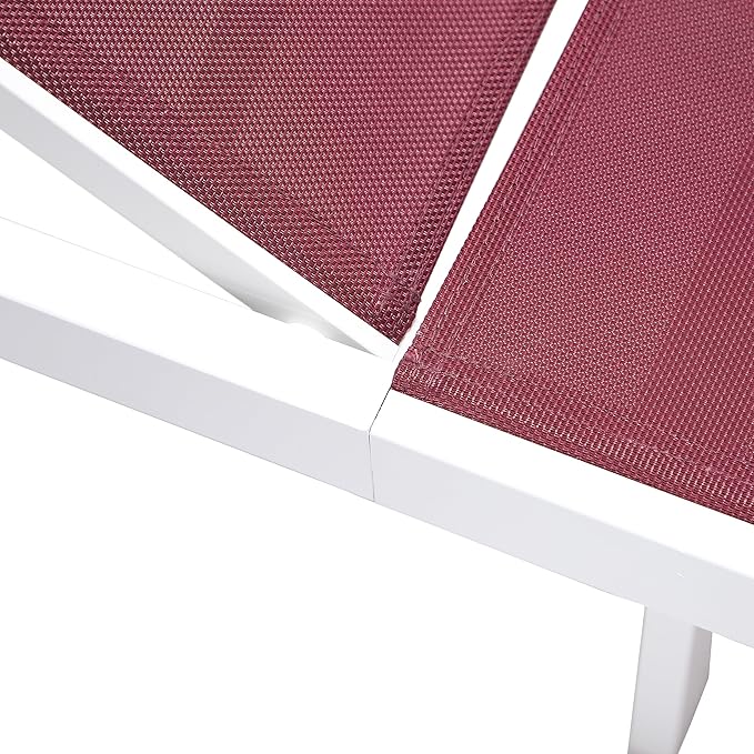 LeisureMod Marlin Aluminum Outdoor Chaise Lounge Chair (Set of 2) - Mesh Sling Fabric Seat White Aluminum Frame Beach, Pool Lounge Chair for Modern Patio Lawn, Garden and Backyard (Burgundy)