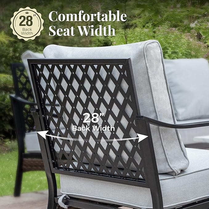 Outdoor Patio Rocking Sofa Chairs Set of 2 Steel Frame Porch Furniture with Deep Seating and 5.75" Cushions for Lawn - Photo 4