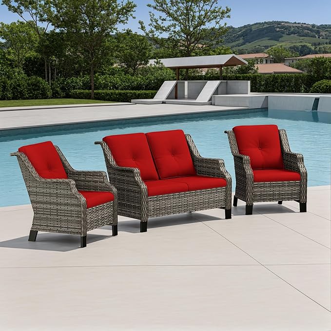 3 Piece Patio Furniture Set, 2-Seater Loveseat and 2 Chairs - Photo 1