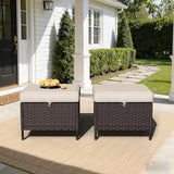 Outdoor Ottomans with Weather-Resistant Cushions, PE Rattan Patio Conversation Set for Backyard, Deck, Porch - Photo 4