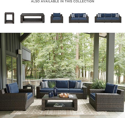 Signature Design by Ashley Grasson Lane Outdoor Rattan Square End Table with Storage, All-Weather Resin Wicker Handwoven Over Durable Aluminum Frame, Aluminum Tabletop and Shelf, 22.25" High, Brown