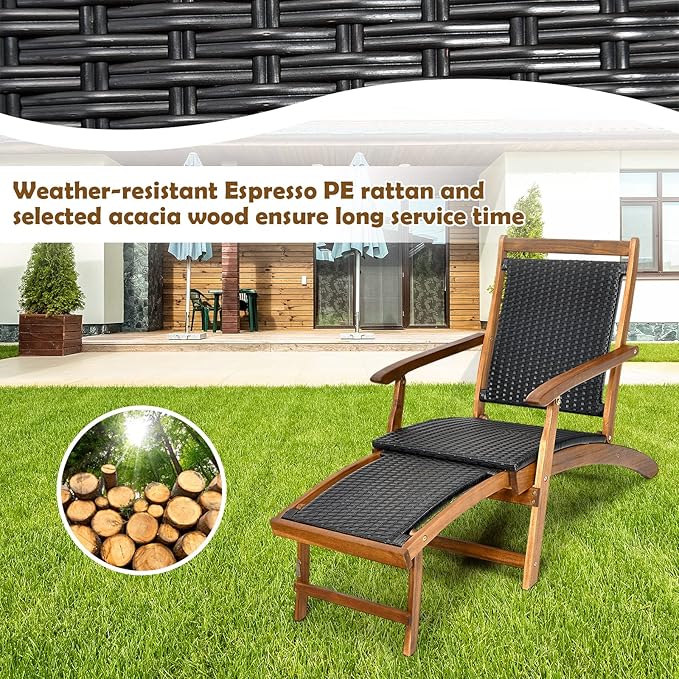 Tangkula Set of 2 Outdoor Reclining Lounger Chairs, 5 Back & 2 Leg Positions Patio Adjustable Chaise Lounge, Suitable for Lawn, Poolside, Garden Yard and Beach