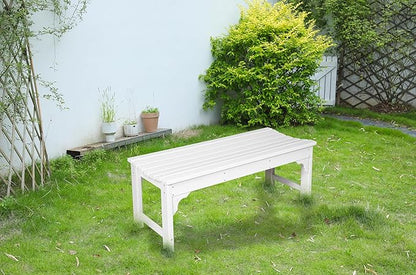 Backless HDPE Adirondack Bench with Wood Texture, Poly Lumber Seat for Patio, Backyard, Balcony, All Weather Resistant with UV Protection (White)