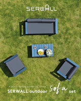 SERWALL 2 Pieces Single Cushioned Lounge Chair, Blue HDPE Outdoor Adirondack Sofa Armchair with Grey Cushion - Photo 7