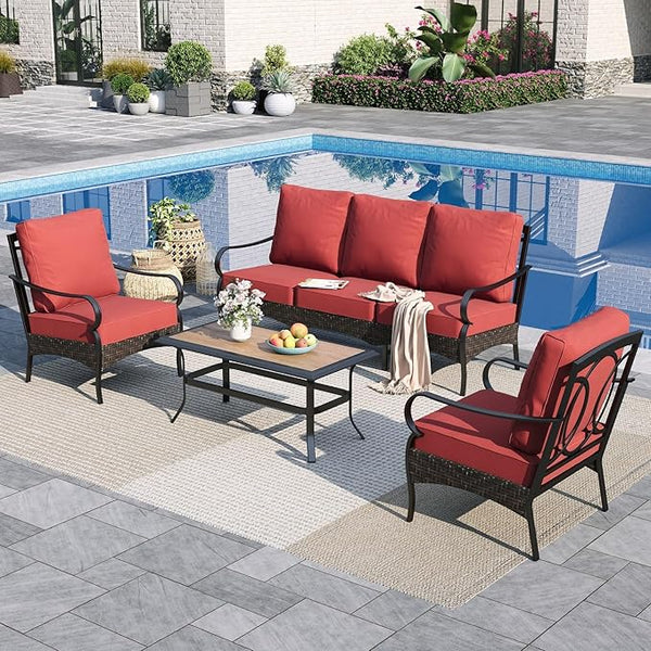Sophia & William Patio Furniture Set, 4 Piece Metal Outdoor Conversation Set with 3-Seater Outdoor Couch, 2 Sofa Chairs - Photo 1