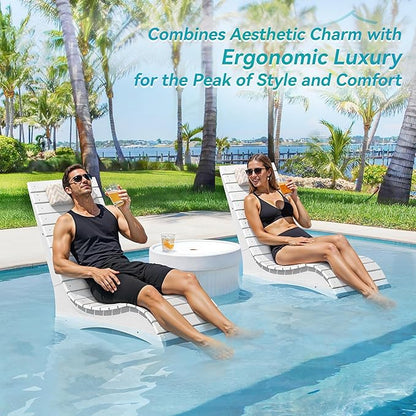 HDPS Pool Lounge Chairs Set of 4, Use in Pools Lounge Chairs up to 10-Inches of Water, Chaise Chairs with Headrest, Lounge Chair Outdoor, Fade-Resistant Pool Lounger for Deck