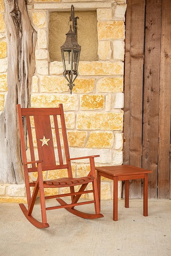 Leigh Country Heartland Rocker with Star Cutout, Natural Finish, Wooden Outdoor Seating for Porch/Patio/Deck
