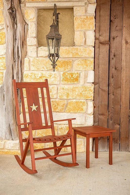 Leigh Country Heartland Rocker with Star Cutout, Natural Finish, Wooden Outdoor Seating for Porch/Patio/Deck