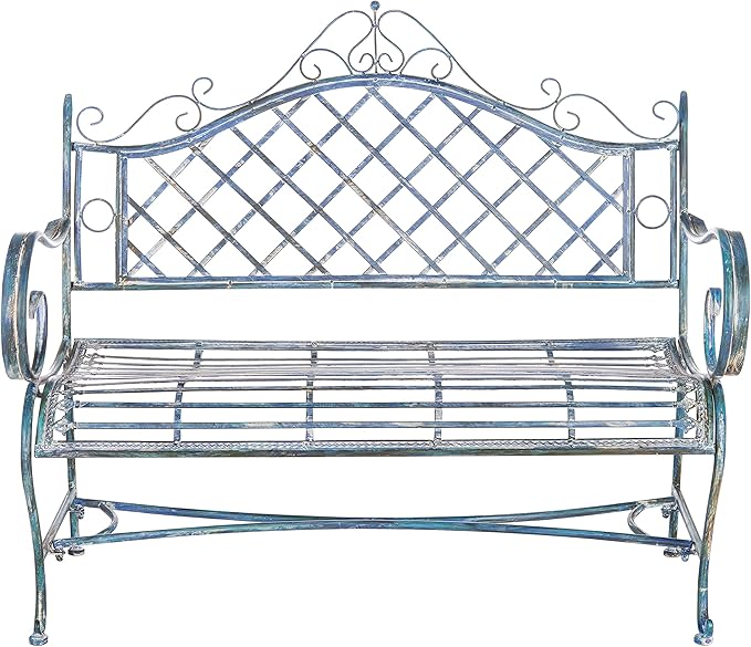 Safavieh PAT5017C Outdoor Collection Abner Antique Blue Wrought Iron 46-inch Garden Bench - Photo 1