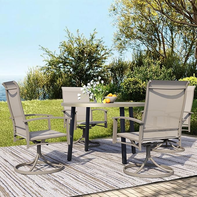 All-Weather 42" Round Outdoor Patio Table for 4, Metal Ivory Dining Table with Adjustable Umbrella Hole, Garden, Backyard & Deck Bistro Table
