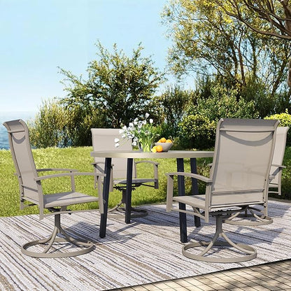 All-Weather 42" Round Outdoor Patio Table for 4, Metal Ivory Dining Table with Adjustable Umbrella Hole, Garden, Backyard & Deck Bistro Table