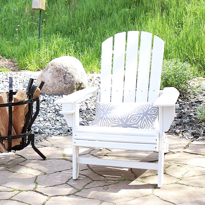 Sunnydaze Adirondack Chair with Cup Holder - Outdoor All-Weather Adirondack Chair for the Fire Pit, Patio, Campsite, or Yard - 300-Pound Capacity - White
