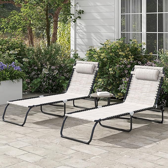 Outsunny Folding Chaise Lounge Chair Set of 2, Patio Sun Tanning Chair - Photo 2