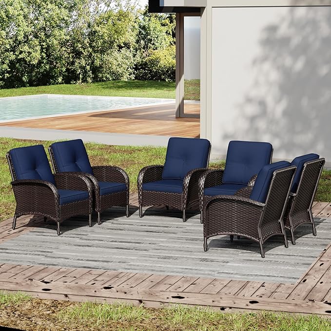 Joyside Wicker Patio Chairs, 6 Piece Rattan Outdoor Furniture with Thickened Cushions, High Back, Deep Seating - Photo 6