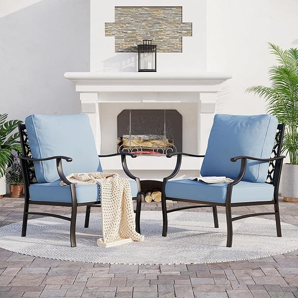 Metal Patio Chairs Set of 2 with 5.75" Extra Thick Cushion - Photo 1