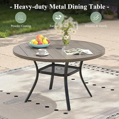 Outdoor Dining Table with Adjustable Umbrella Hole, 40.6" All-Weather Round Patio Dining Table for 4, Metal Patio Table with Storage Shelf for Garden Lawn Porch Deck Yard, Grey