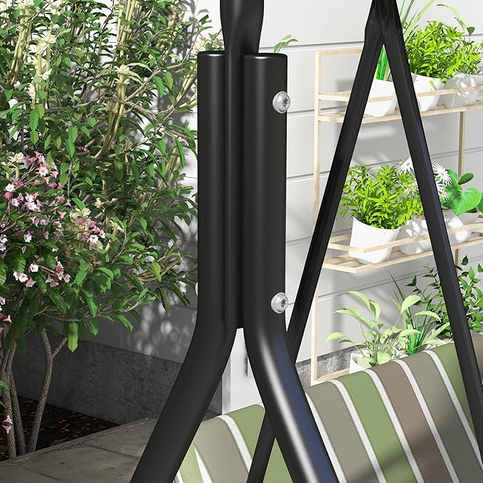 Outsunny 3-Seat Outdoor Patio Swing Chair with Removable Cushion, Steel Frame Stand and Adjustable Tilt Canopy for Patio - Photo 8