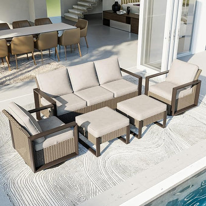 Outdoor Patio Furniture Set, 5 Piece Wicker Patio Conversation with Deep Seating, Thicken Cushions, Outdoor Swivel Rocker Patio Chairs, Metal Outdoor Furniture for Deck, Porch, Yard Use