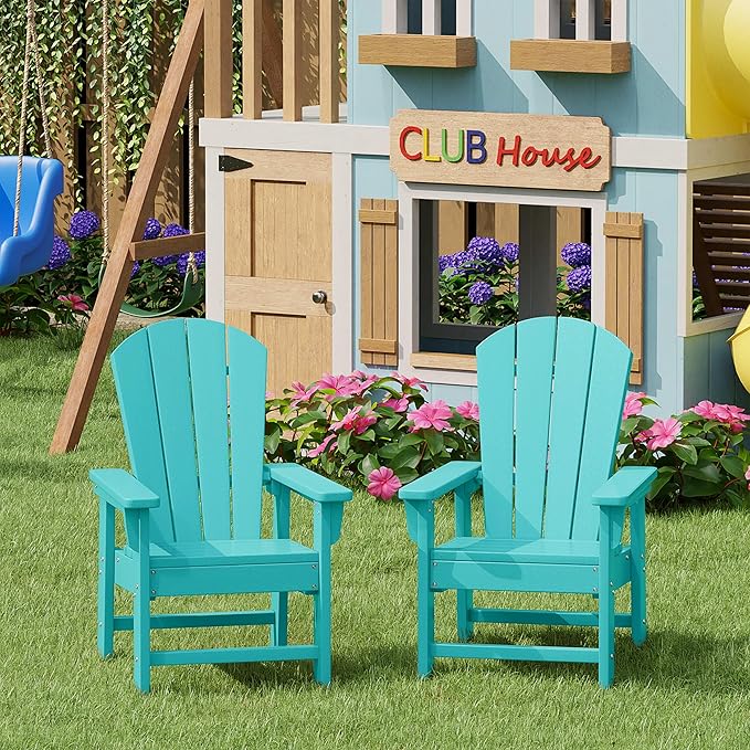 WestinTrends Malibu Kids Outdoor Adirondack Plastic Patio Chair (Set of 2), Turquoise