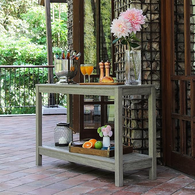 Cambridge Casual Solid Wood West Lake Outdoor Console Table – Weathered Gray Finish