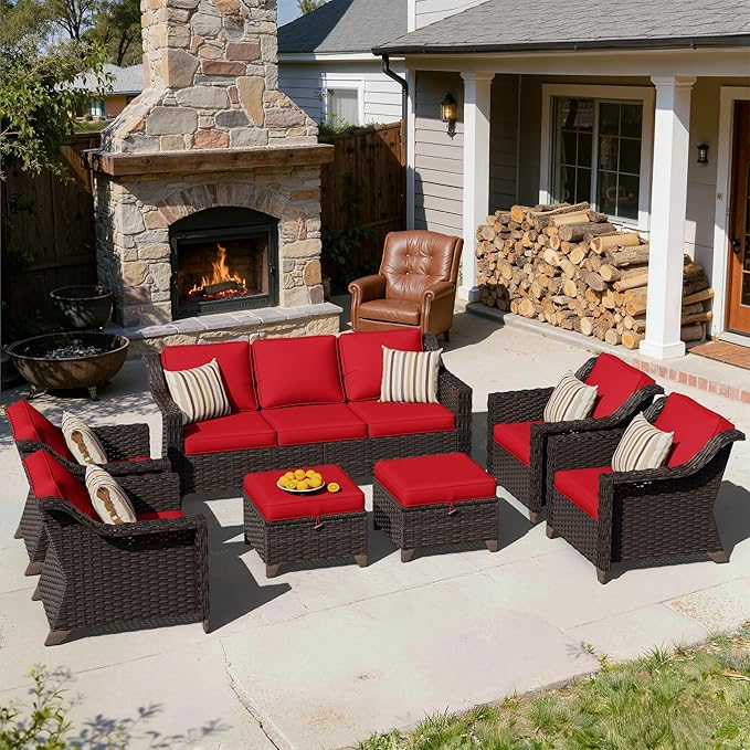 7 Pieces Patio Conversation Furniture Set - 1 Sofa, 2 Ottomans, 4 Armchairs - Photo 5