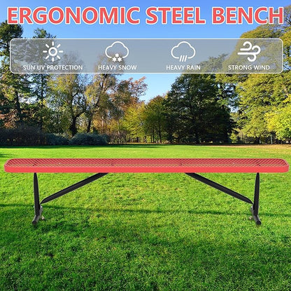 Park Benches for Outside, 8 ft Metal Porch Bench Furniture Patio Seating, Commercial Expanded Metal Mesh Bench for Outdoor, Lawn, Backyard, Park, Deck, Garden, Patio, School (Red, 8FT)