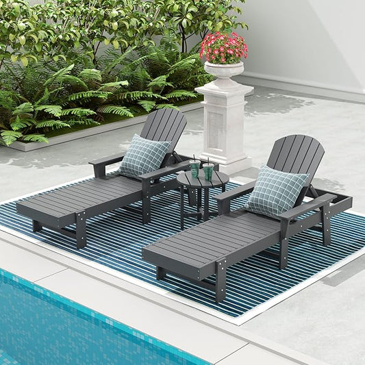 WestinTrends Dylan 3 Piece Adirondack Reclining Chaise Lounge with Arms Gray