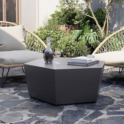 UPHA 35" Hexagon Outdoor Coffee Table, Modern Hollow Concrete Patio Table, Small Minimalist Low Accent Table for Living Room, Balcony, Deck, Backyard, Dark Gray